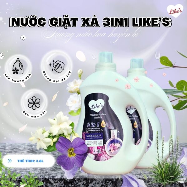 Nước giặt xả LIKE'S 3IN1 3800ml - Hình ảnh 4