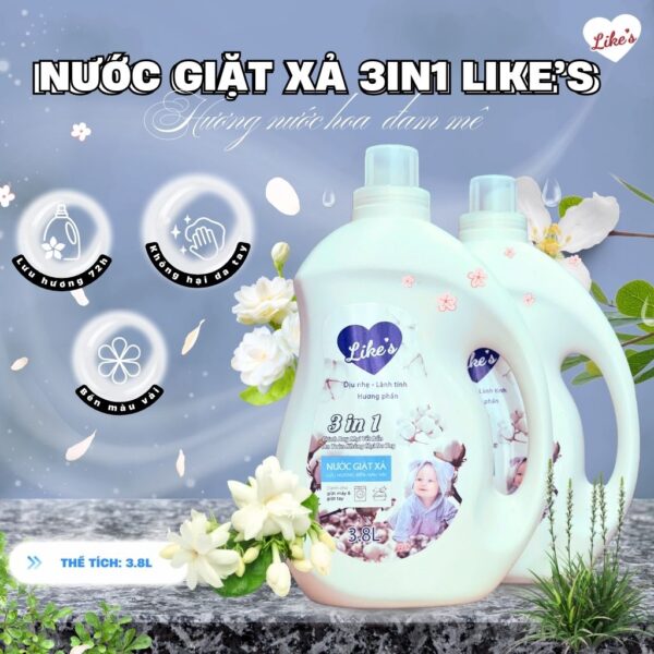 Nước giặt xả LIKE'S 3IN1 3800ml - Hình ảnh 3