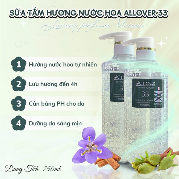 Sữa Tắm Dưỡng Ẩm Hương Nước Hoa Pháp ALLOVER Luxury perfume 750ml - Hình ảnh 3