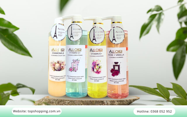 Sữa tắm dưỡng ẩm hương nước hoa Pháp ALLOVER 750ml lưu hương đến 8 tiếng