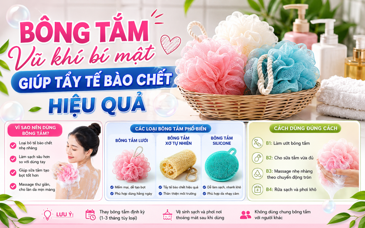 Bông Tắm Giúp Tẩy Tế Bào Chết Hiệu Quả Và Làm Sạch Da Mỗi Ngày